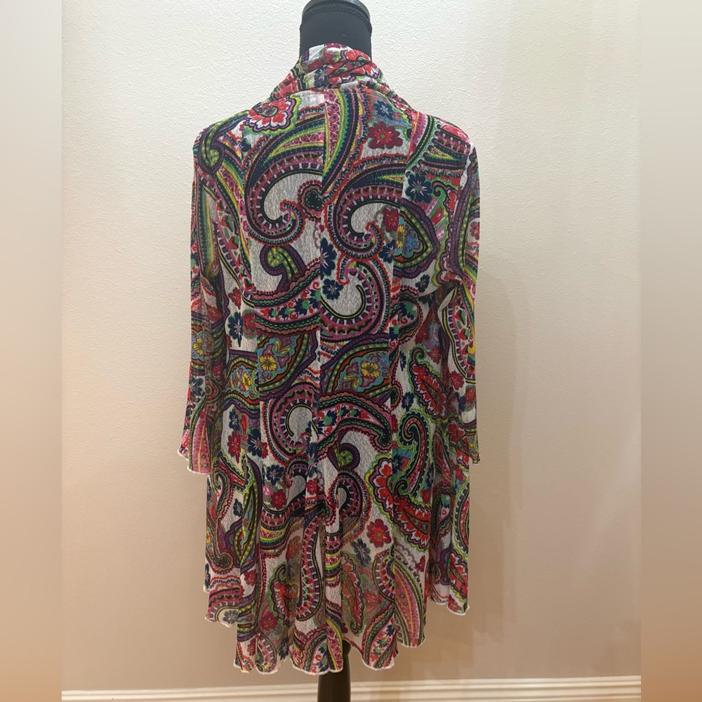 Ali Miles Sz S Multi Color Paisley Mesh Open Front Sheer Cardigan Layering Top - Picture 11 of 11
